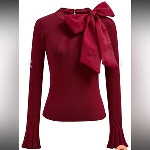 ChicWish Burgundy Bow-Knot Blouse Soze S/M Valentine’s day